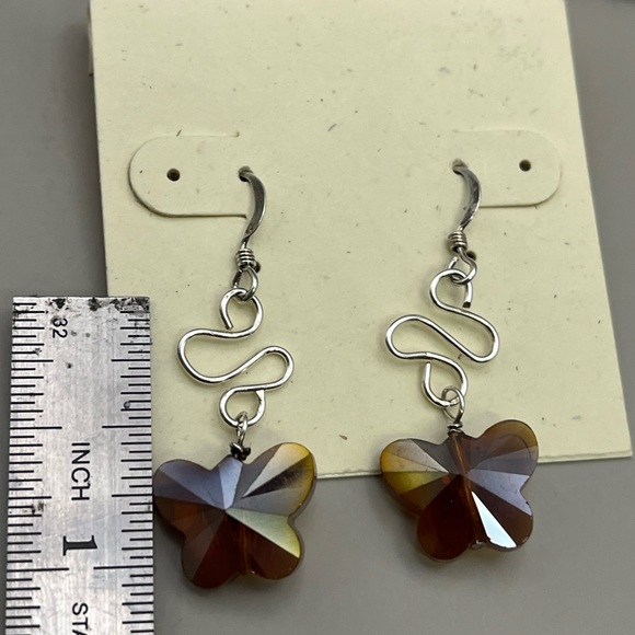 Sterling Silver Swirl Earrings with Amber Crystal Accents - Picture 2 of 2